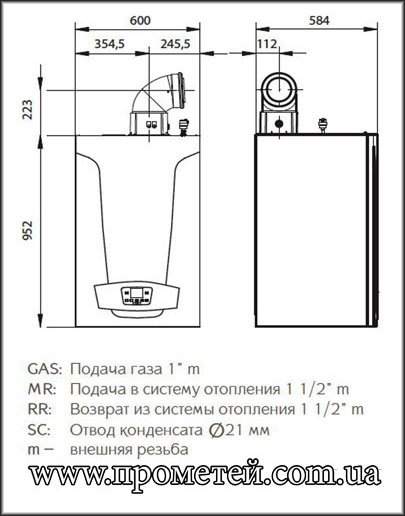 Розміри газового котла Baxi Luna Duo Tec MP Розміри газового котла Baxi Luna Duo Tec MP